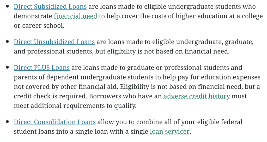 Federal loan options Federal loan options